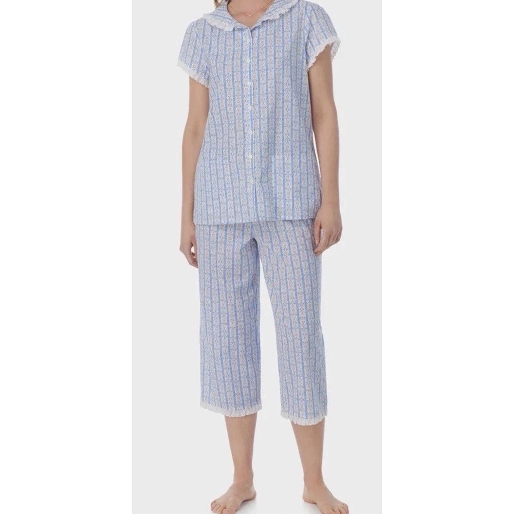 Lanz of Salzburg Pajama Set HEART COTTON CAPRI Short Sleeve Small Cotton NWT $68